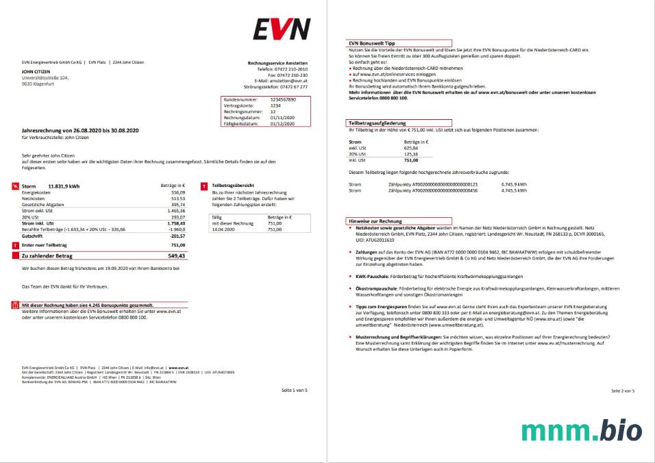 Austria EVN elektryczność rachunek za media 5 strony 1 2